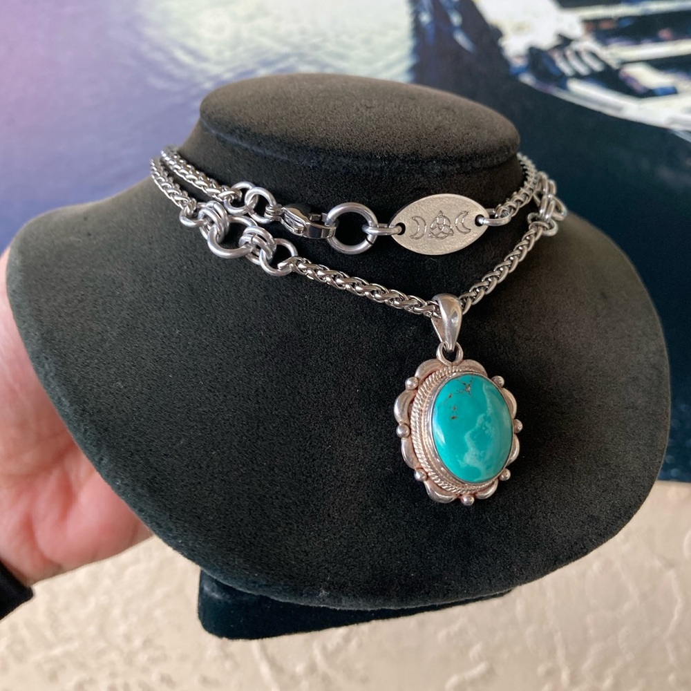 925 sterling silver turquoise charm on stainless steel chain necklace boho stone - Picture 11 of 15